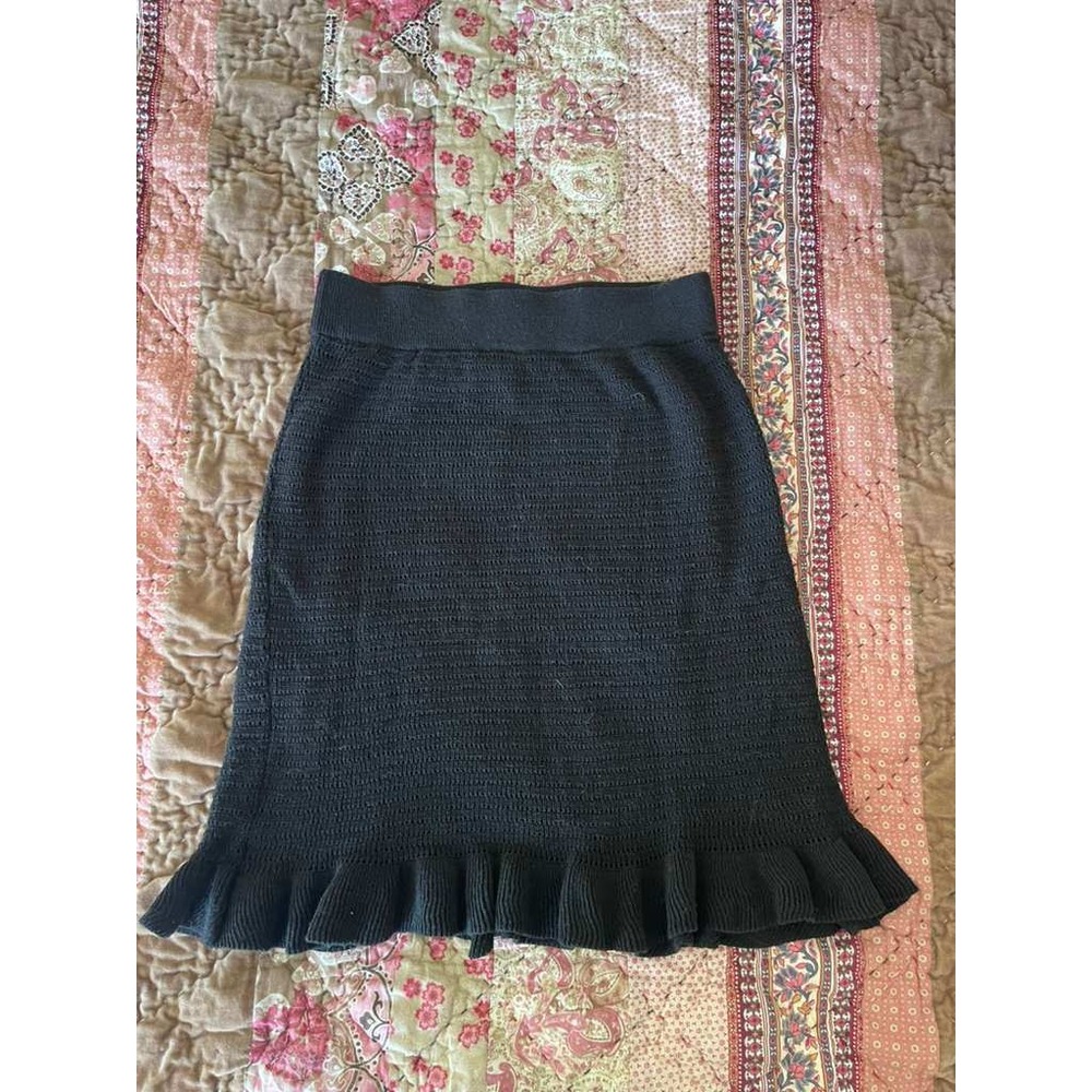 Anthropologie Black Textured Knit Ruffle Hem Mini Skirt Small Pull On Casual